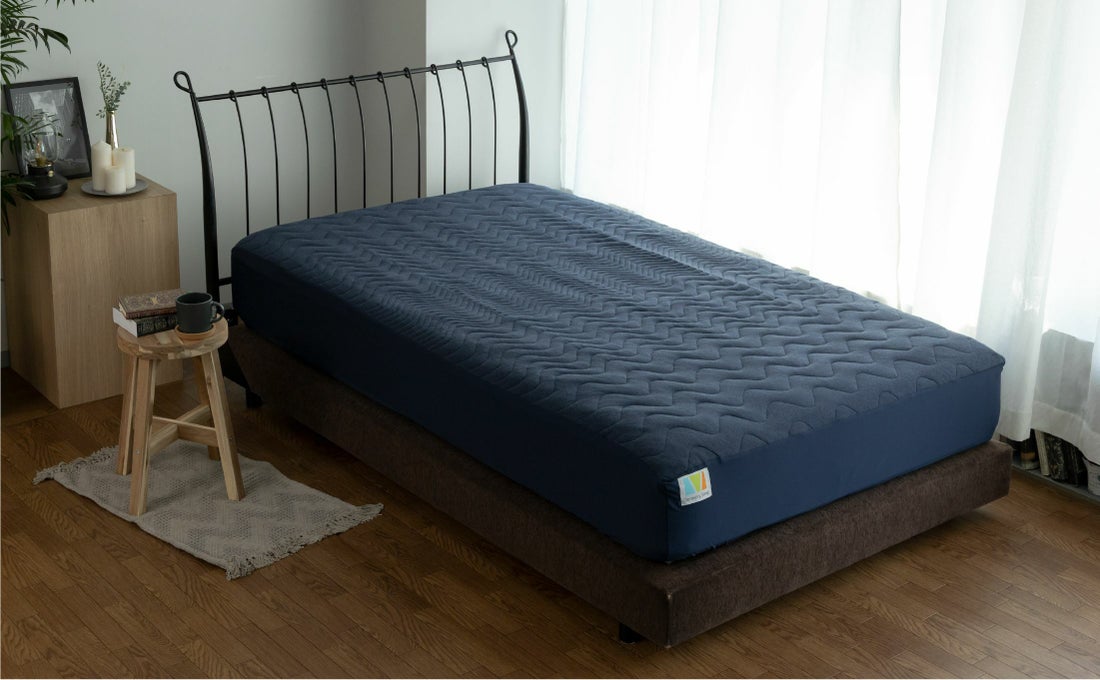 Recovery Sleep 血行促進・疲労回復寝具敷き　パッド 敷きパッドダブル（140×205cm）　+枕パッド（43ｘ63㎝）セット 一般医療機器　ネイビー